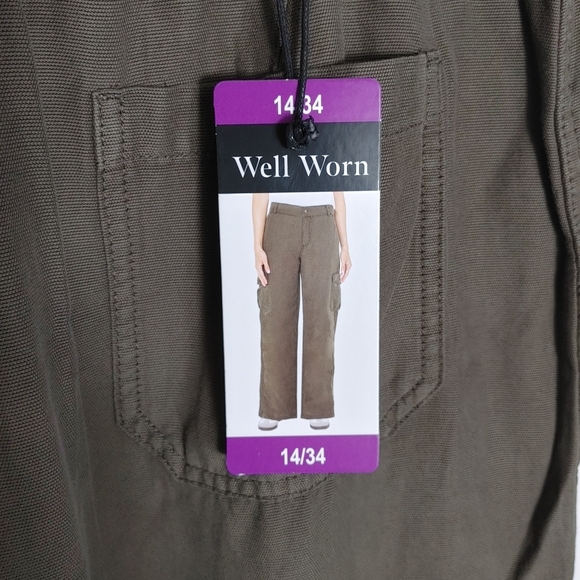 NWT Well Worn Women's Wide Leg Comfort Cargo Pants Green 14 16 8 - Picture 2 of 8